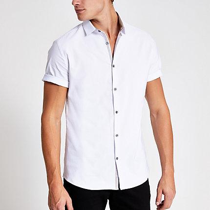 River Island Mens White Textured Short Sleeve Slim Fit Shirt
