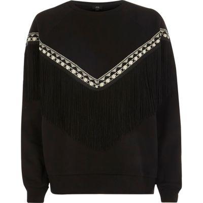 River Island Womens Aztec Trim Fringe Sweatshirt