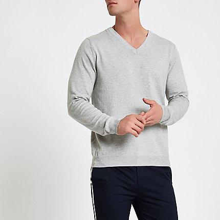 River Island Mens Marl Slim Fit V Neck Sweater