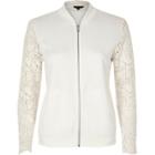 River Island Womens White Lace Sleeve Jersey Bomber Jacket