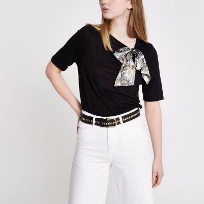 River Island Womens Bird Print Bow Detail T-shirt