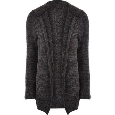 River Island Mensdark Knit Open Hooded Cardigan