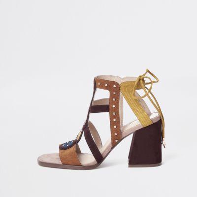 River Island Womens Stud Embellished Block Heel Sandals