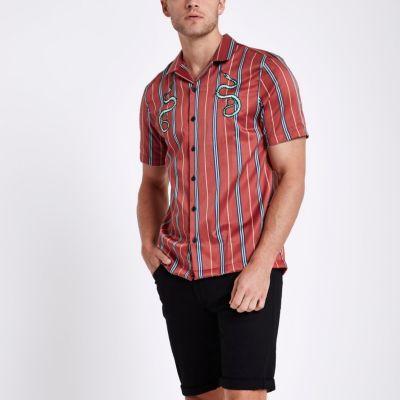 River Island Mens Satin Snake Stripe Revere Shirt