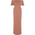 River Island Womens Rust Frill Bardot Split Skirt Maxi Dress