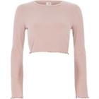 River Island Womens Nude Rib Bell Sleeve Frill Edge Crop Top