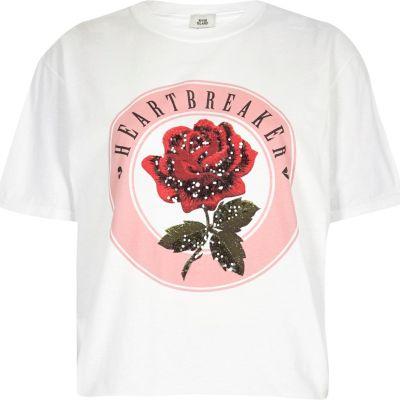 River Island Womens White 'heartbreaker' Print Boyfriend T-shirt