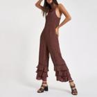 River Island Womens Tile Print Frill Hem Jumpsuit
