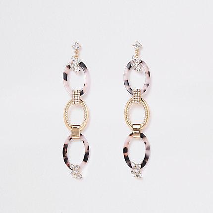 River Island Womens Gold Tone Rhinestone Pave Oval Drop Earrings