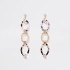 River Island Womens Gold Tone Rhinestone Pave Oval Drop Earrings