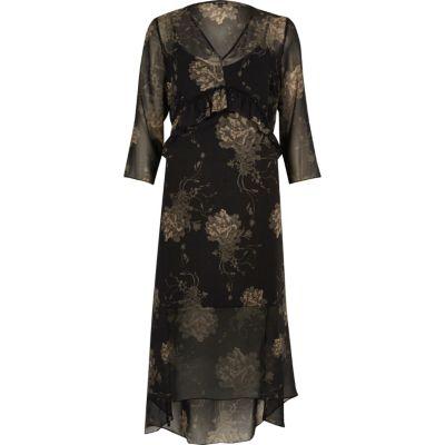 River Island Womens Floral Print Frill Maxi Dress