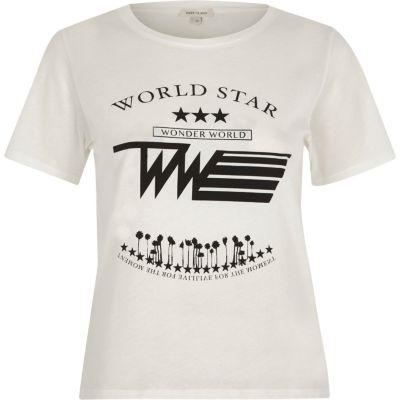 River Island Womens White 'world Star' Print T-shirt