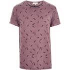 River Island Mensred Micro Feather Print T-shirt