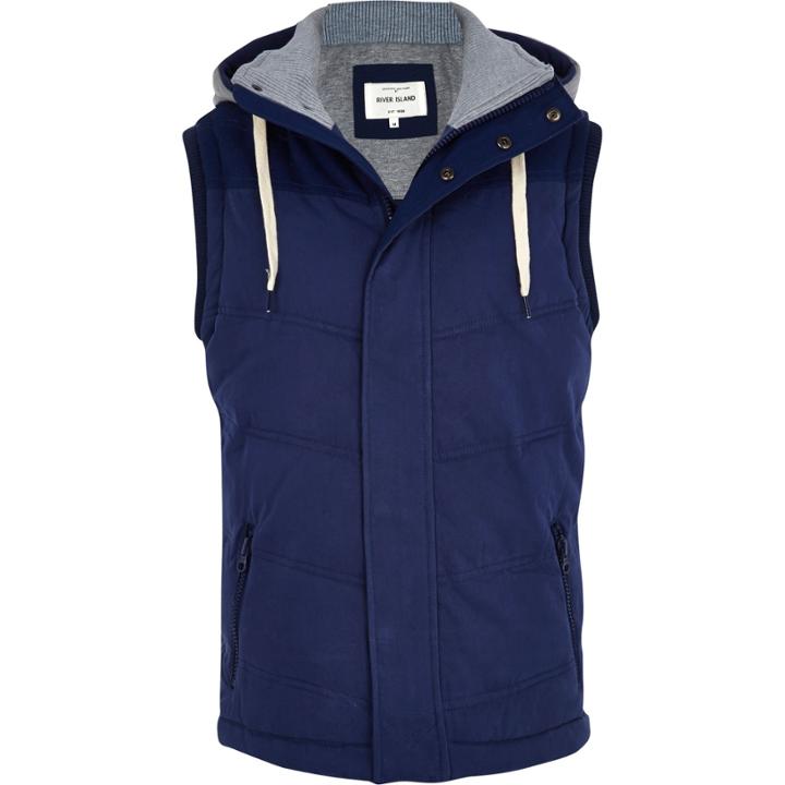 River Island Mensblue Hoodie Insert Vest