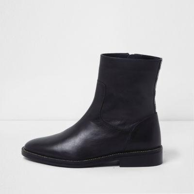 River Island Womens Leather Rhinestone Trim Ankle Boots