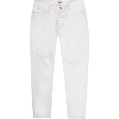 River Island Mens White Distressed Jimmy Slim Tapered Jeans