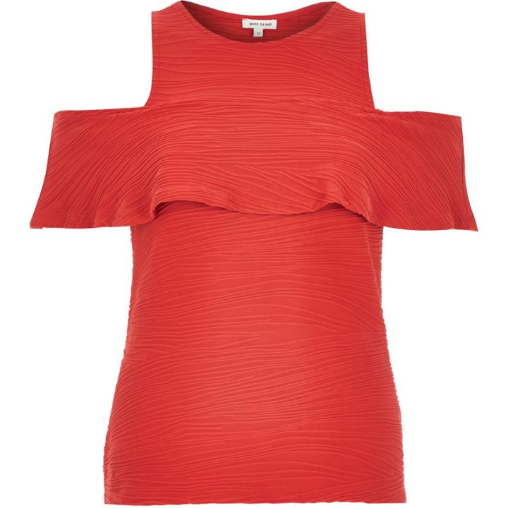 River Island Womens Textured Cold Shoulder Top
