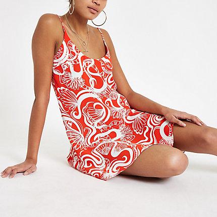 River Island Womens Floral Print Frill Hem Slip Dress