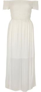River Island Womens White Sslv Shirley Shirring Maxi Drs