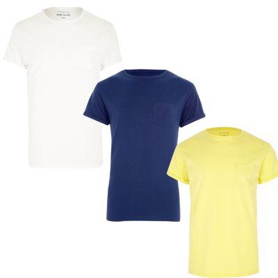 River Island Mens White Pocket T-shirt Multipack