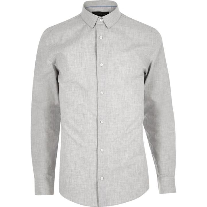 River Island Mensgrey Smart Cotton Twill Shirt