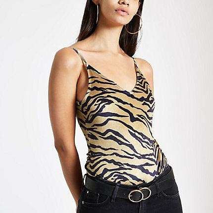River Island Womens Tiger Print Velvet Cami Bodysuit