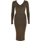 River Island Womens Gold Glittery Knitted Cut-out Bodycon Dress