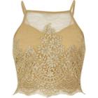 River Island Womens Gold Sheer Lace Crop Top