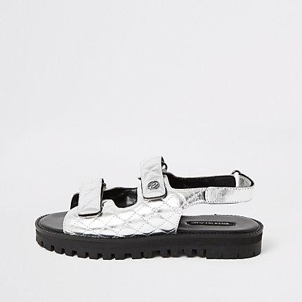 River Island Womens Silver Velcro Cleated Sandals