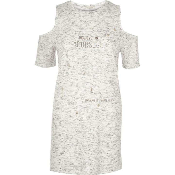 River Island Womens Believe Print Cold Shoulder T-shirt