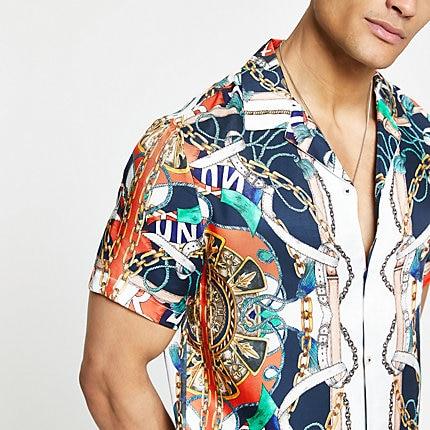 River Island Mens Short Sleeve Baroque Shirt