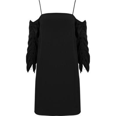 River Island Womens Cold Shoulder Ruched Sleeve Swing Dress