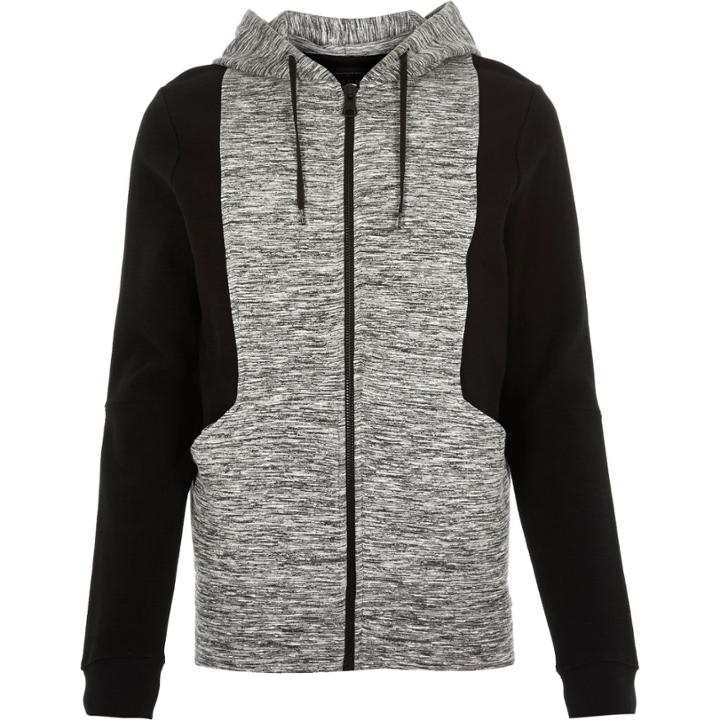 River Island Mensblack Block Color Zip-up Hoodie