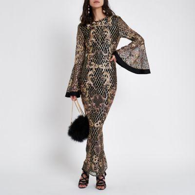 River Island Womens Sequin Embellished Mesh Maxi Dress