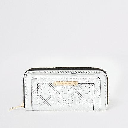 River Island Womens Silver Ri Embossed Zip Around Purse