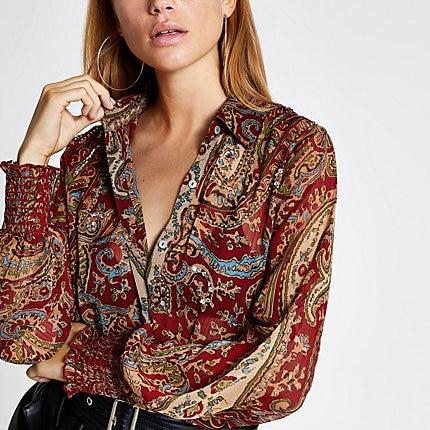 River Island Womens Print Long Sleeve Embellished Shirt