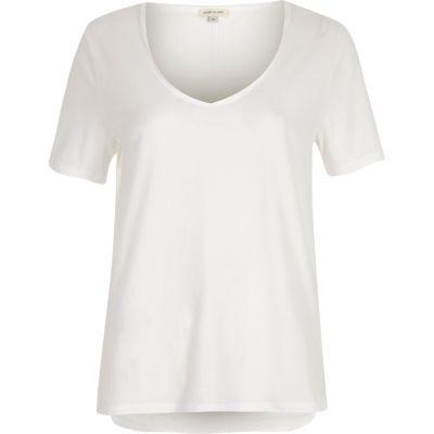 River Island Womens White V Neck T-shirt