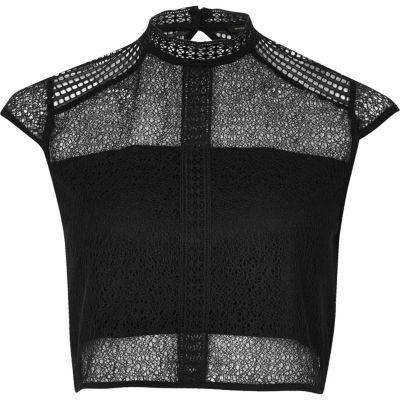 River Island Womens Lace Panel High Neck Crop Top