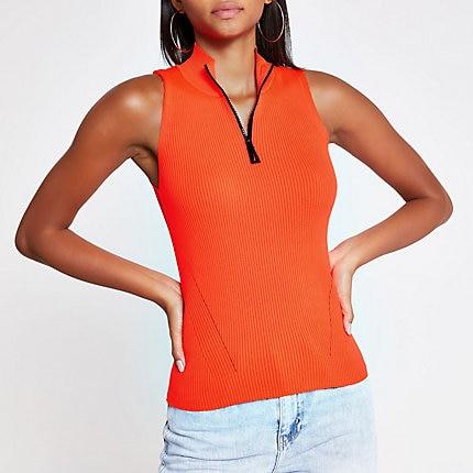 River Island Womens Neon Half Zip Knitted Top