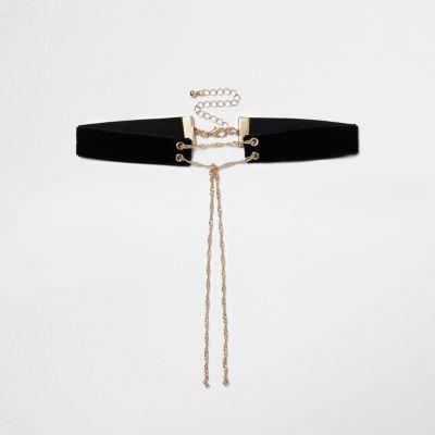 River Island Womens Velvet Gold Tone Chain Choker