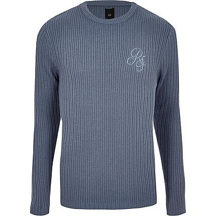 River Island Mens Muscle Fit Rib Crew Neck Jumper