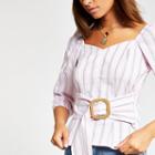 River Island Womens Stripe Belted Puff Sleeve Top