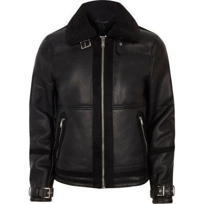 River Island Mens Faux Shearling Aviator Jacket