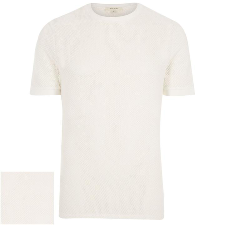 River Island Menswhite Mesh Short Sleeve Lightweight Sweater