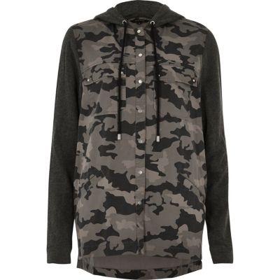 River Island Womens Camo Panel Hooded Shacket