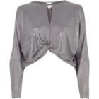 River Island Womens Silver Metallic Twist Front Batwing Top