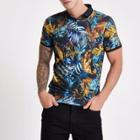 River Island Mens Print Muscle Fit Polo Shirt