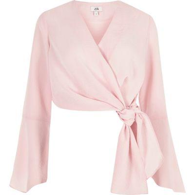 River Island Womens Wrap Flare Sleeve Crop Top