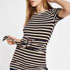 River Island Womens Stripe Ribbed Belted Top
