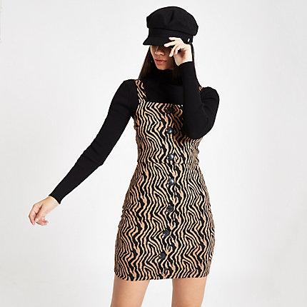 River Island Womens Zebra Print Pinafore Mini Dress